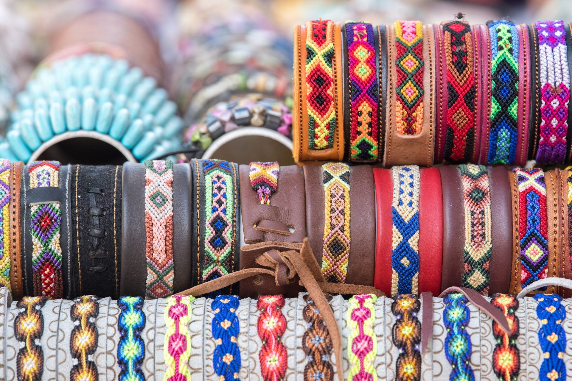 multi color bracelet on display stand